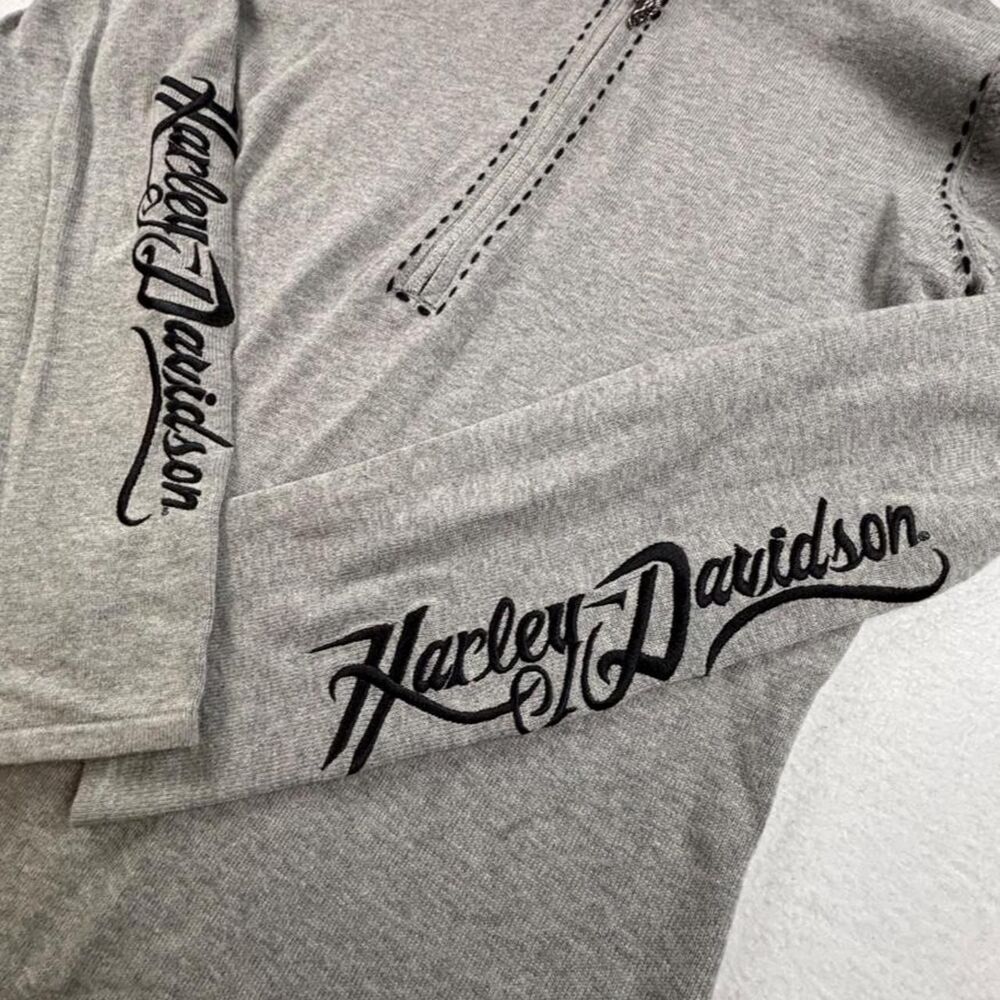 Harley-Davidson Gray Hooded Top Embroidered Sleeve Logo Women’s M - Picture 4 of 7